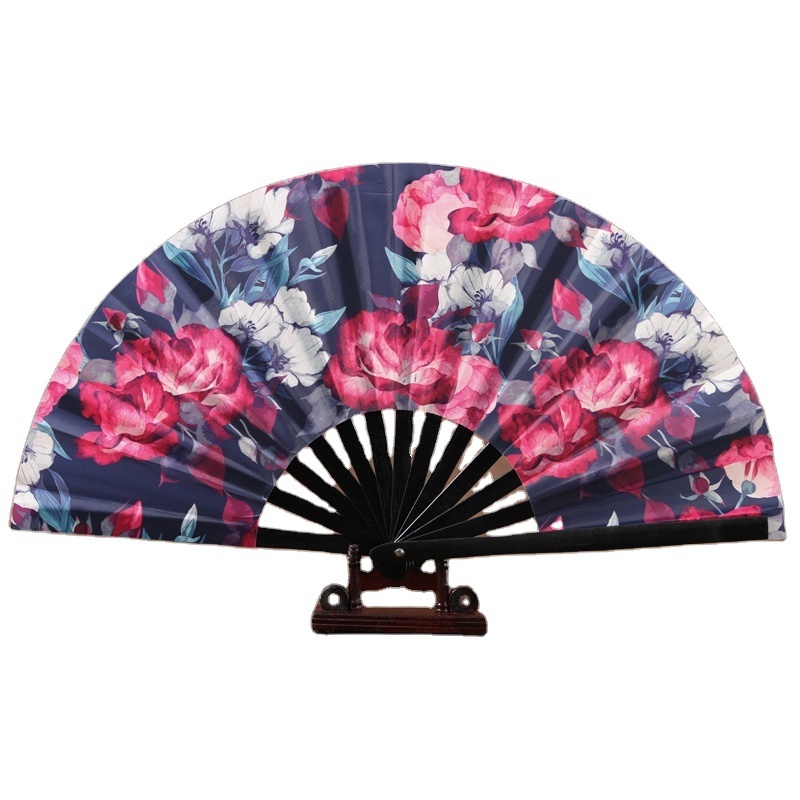 33cm Large Ravespanish style Nylon-Cloth Festival Gift Dance kungfu Bamboo Folding hand fan