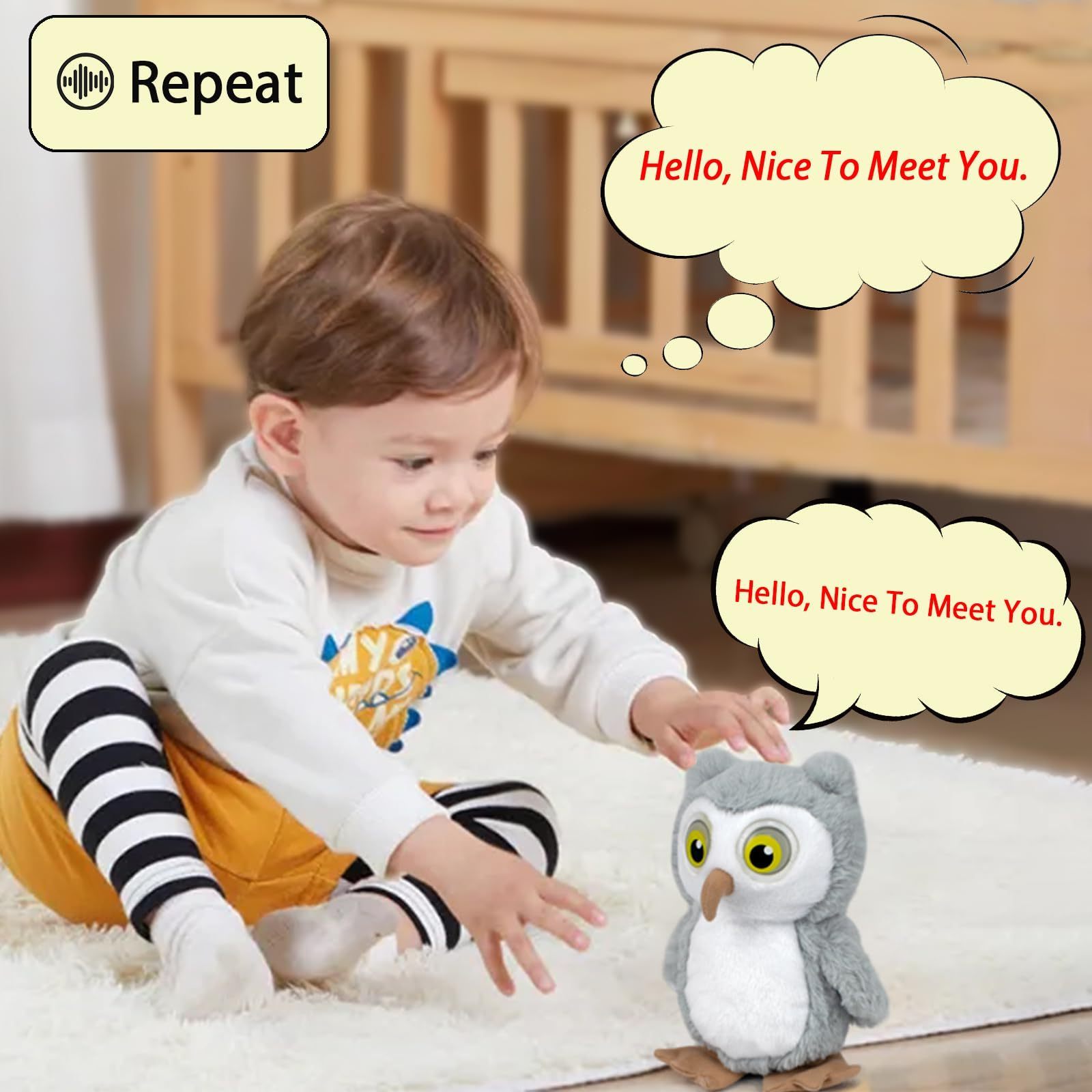 Walking Talking Repeats Pet Owl Toy Wings Flapping with Lights Up Eyes Clear Voice Interactive Owl Stuffed Animal Toys