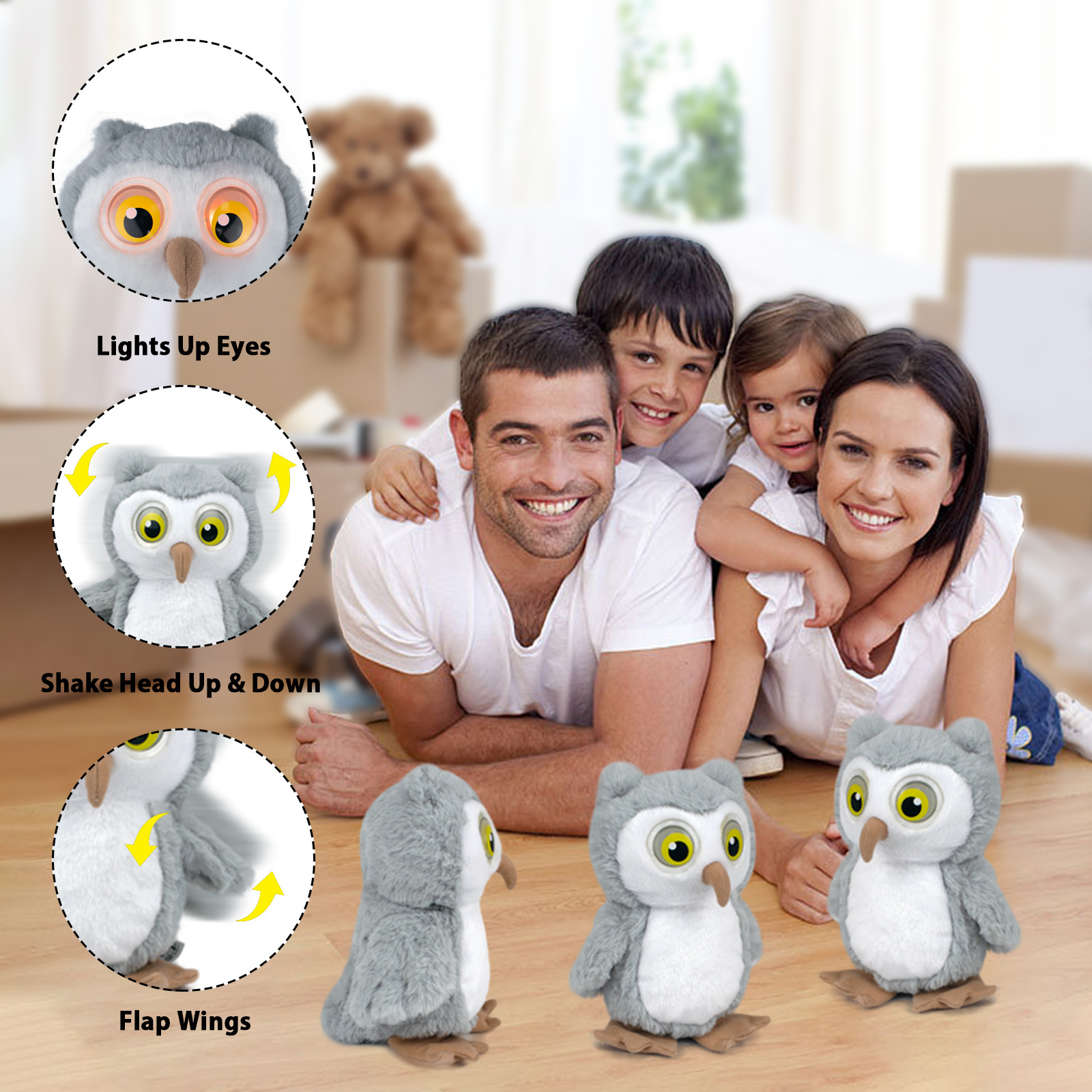 Creative Owl Stuffed Toy with Glowing Eyes Electric Plush Walking Doll Big Eyes Kids' Toy Gift Inspired by Toy Story