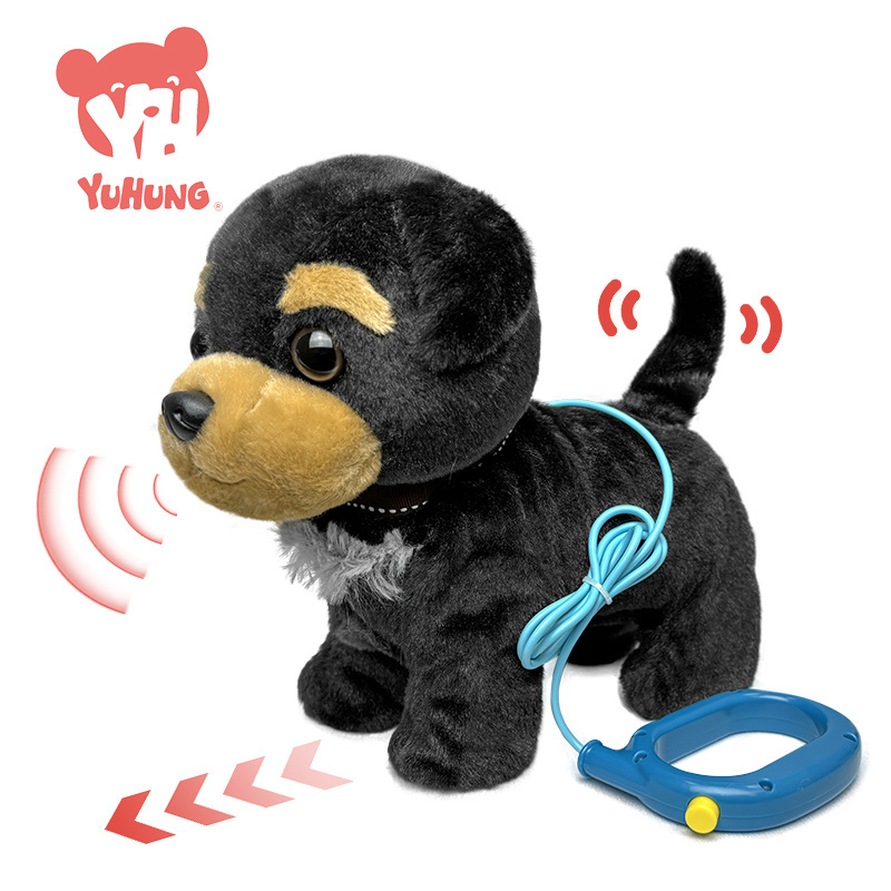 Kids Singing Cartoon Dancing Music Talking Toys Stuffed Animal For Babies Black Dog On Lead Electric Plush Toy