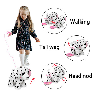 Hot Sale Christmas Toys Stuffed Plush Creative Talking Walking spotted dog Electric Plush Toy with Tow rope