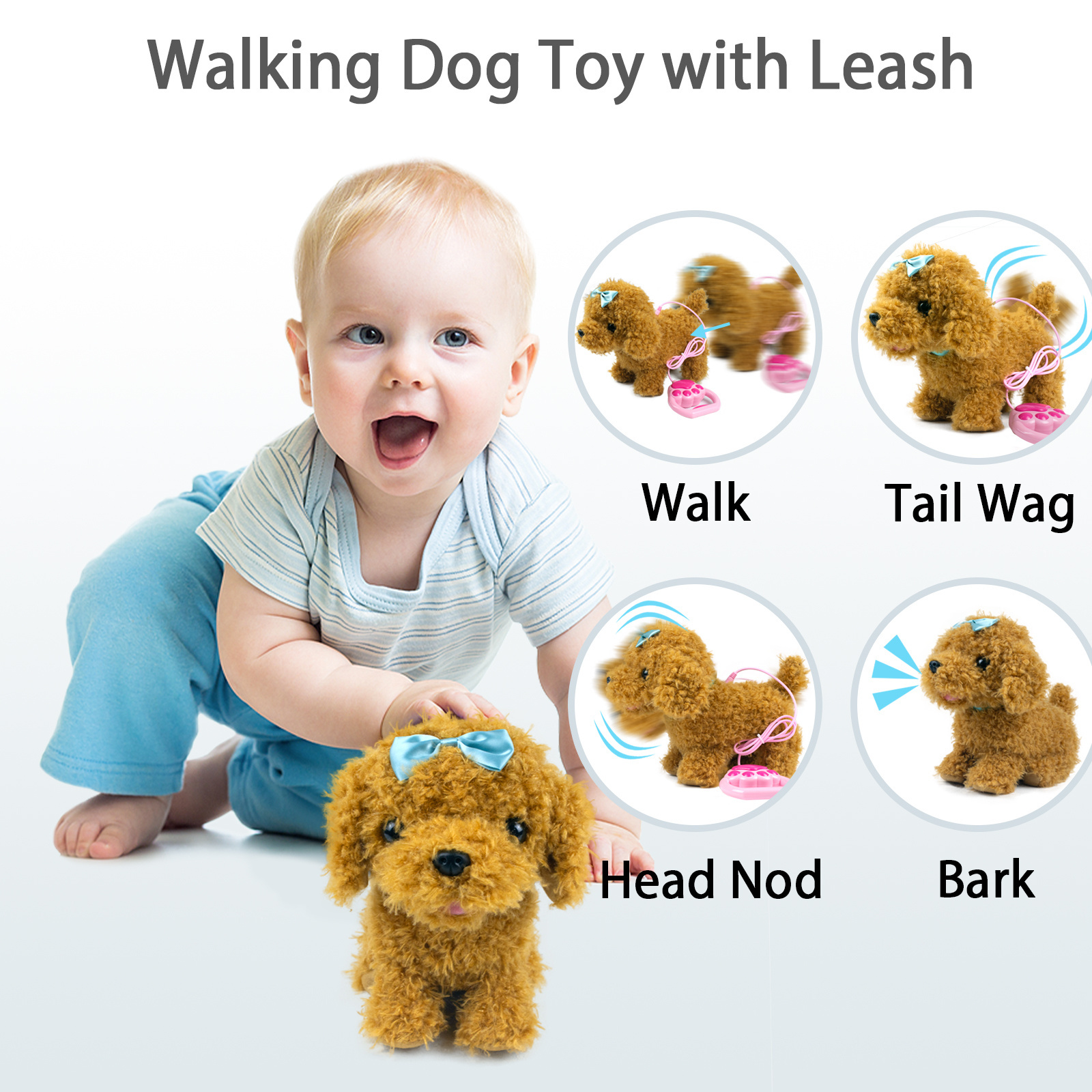 wholesale walking and sit down toys dog stuffed animal toys plush bulk Brown electric plush teddy dog pet toy for children