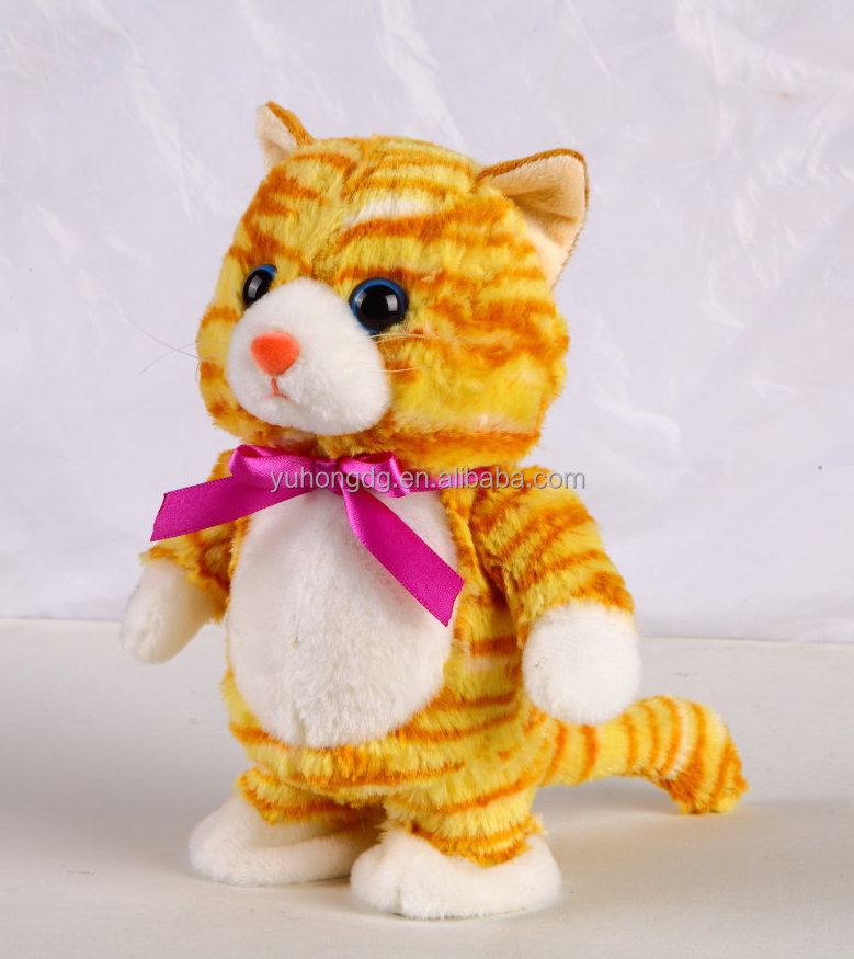 Walking and talking back tabby cat stuffed mechanical plush toy