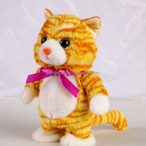 Walking and talking back tabby cat stuffed mechanical plush toy