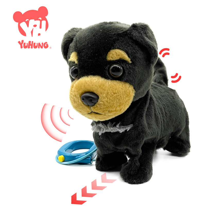 Kids Singing Cartoon Dancing Music Talking Toys Stuffed Animal For Babies Black Dog On Lead Electric Plush Toy