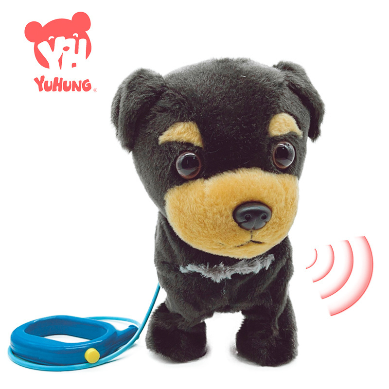 Kids Singing Cartoon Dancing Music Talking Toys Stuffed Animal For Babies Black Dog On Lead Electric Plush Toy