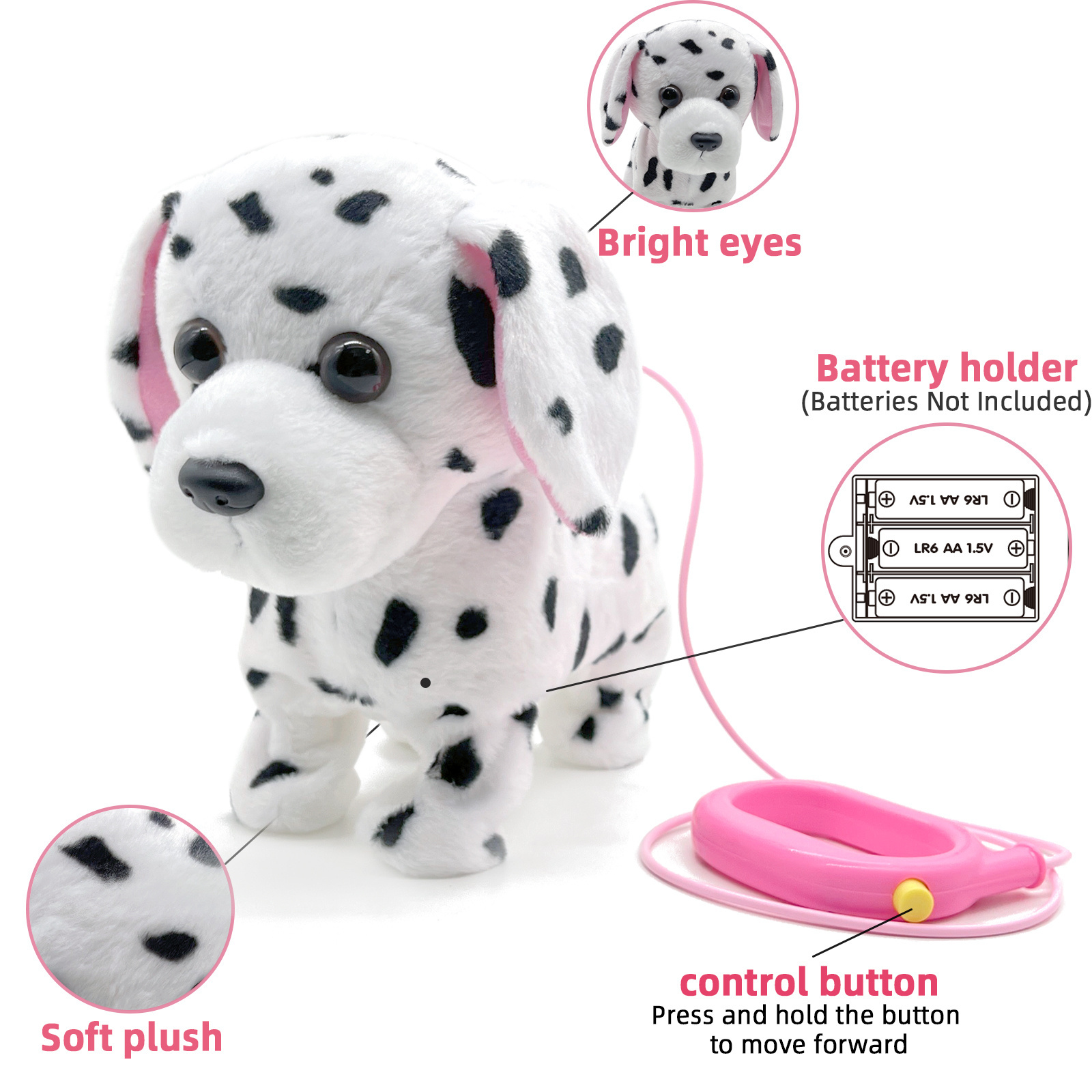 Kawaii Plush Toys Cartoon Anime Stuffed Animal Kids Cute Dalmatian on a leash Interactive Electric Plush Toy