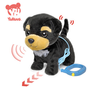 Kids Singing Cartoon Dancing Music Talking Toys Stuffed Animal For Babies Black Dog On Lead Electric Plush Toy