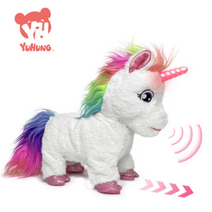 Best selling plush animal glowing unicorn rainbow filled toys electric children's education plush toy