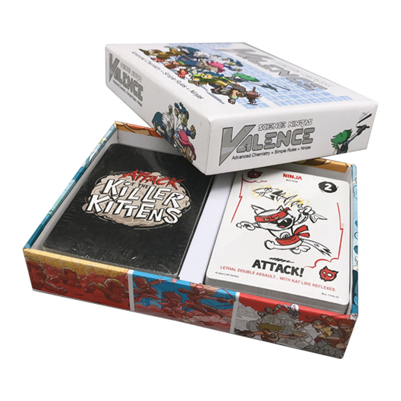 Wholesale custom logo design attack killer kittens game board printing full color game card with 2 tray