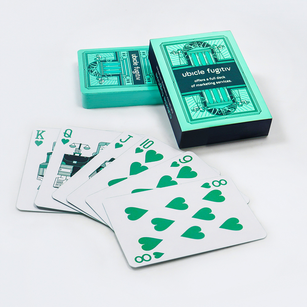 custom printing green edge paper playing cards design print your logo advertising poker make anime cute playing card