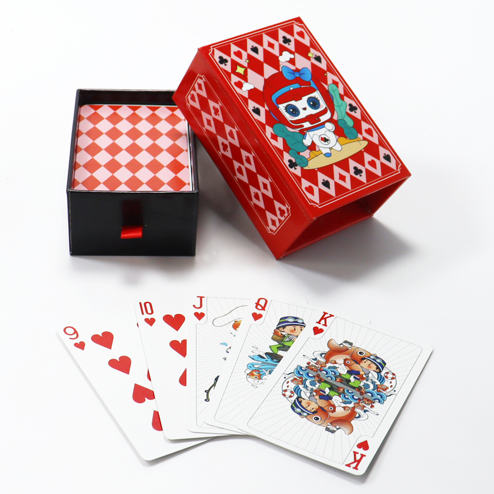 custom printed your logo premium drawer box red game playing cards printing germany black core smooth playing card