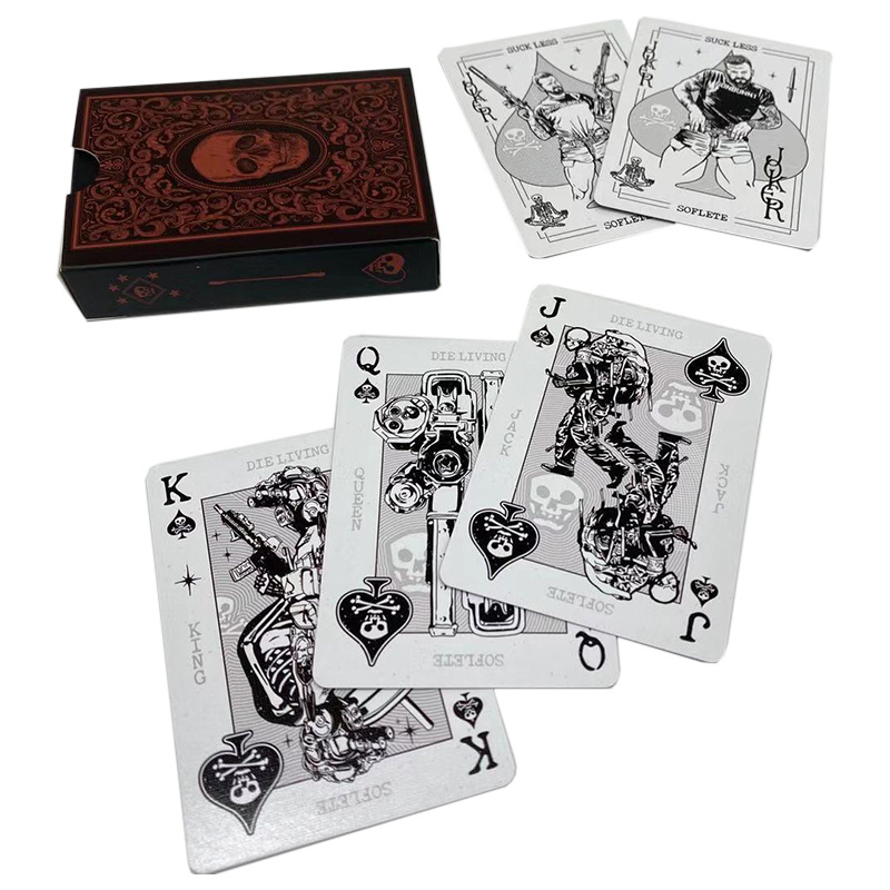 Manufacturer custom high quality cool black skeleton head playing cards for adult printing design logo professional playing card