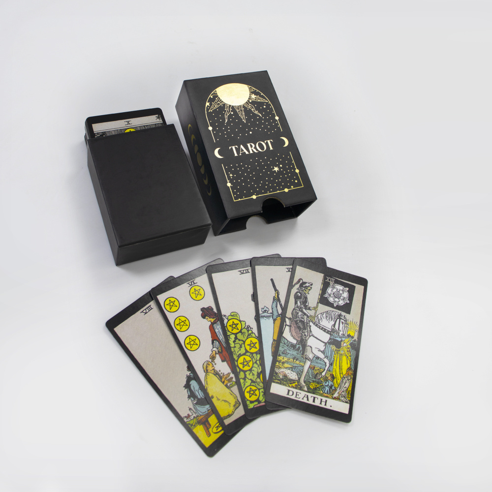 Full color gold foil cool black tarot card custom printing divination tarot cards logo tarot deck with instruction booklet