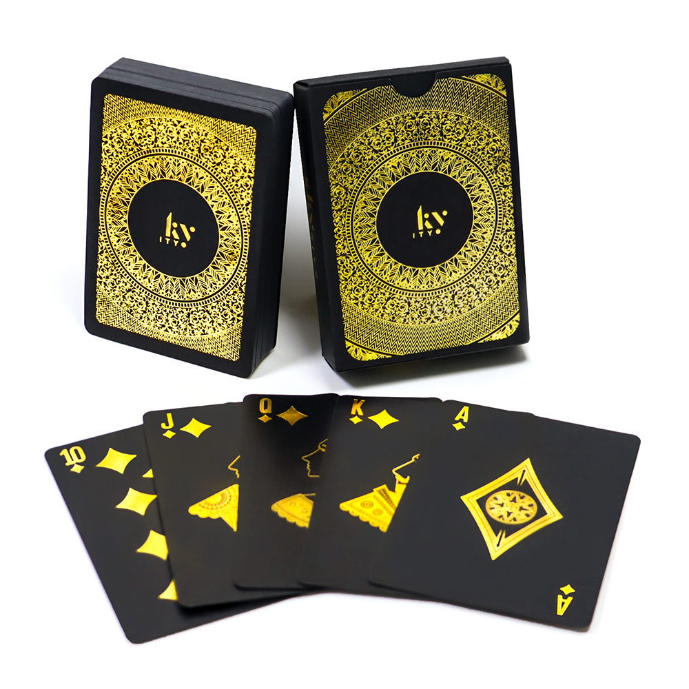 Factory printing front and back gold foil poker decks cool black paper casino playing cards manufacturer custom playing cards