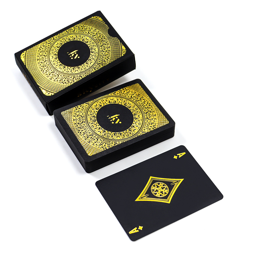 Factory printing front and back gold foil poker decks cool black paper casino playing cards manufacturer custom playing cards