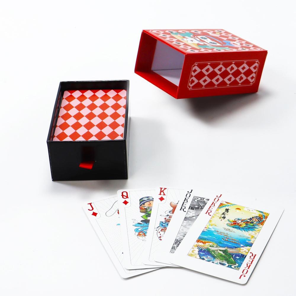 custom printed your logo premium drawer box red game playing cards printing germany black core smooth playing card