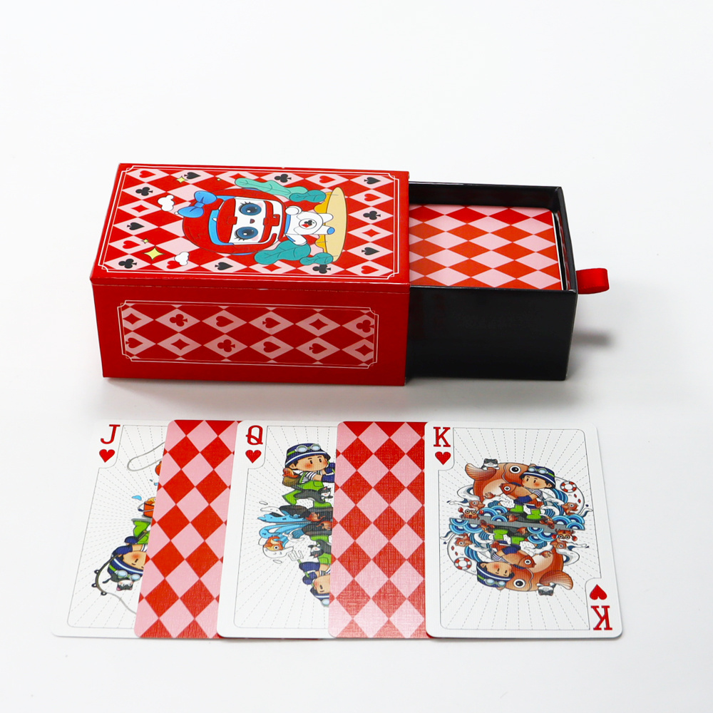 custom printed your logo premium drawer box red game playing cards printing germany black core smooth playing card