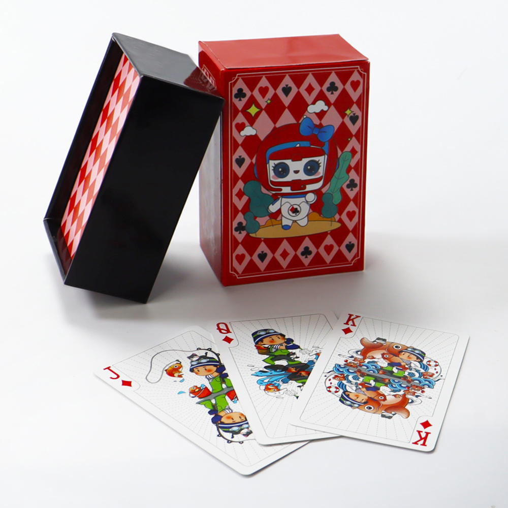 custom printed your logo premium drawer box red game playing cards printing germany black core smooth playing card