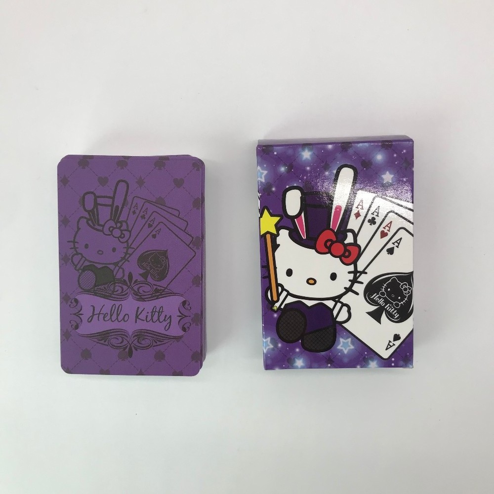 Custom printing purple pvc material plastic playing cards wholesale hot selling cartoon cat durable waterproof playing cards