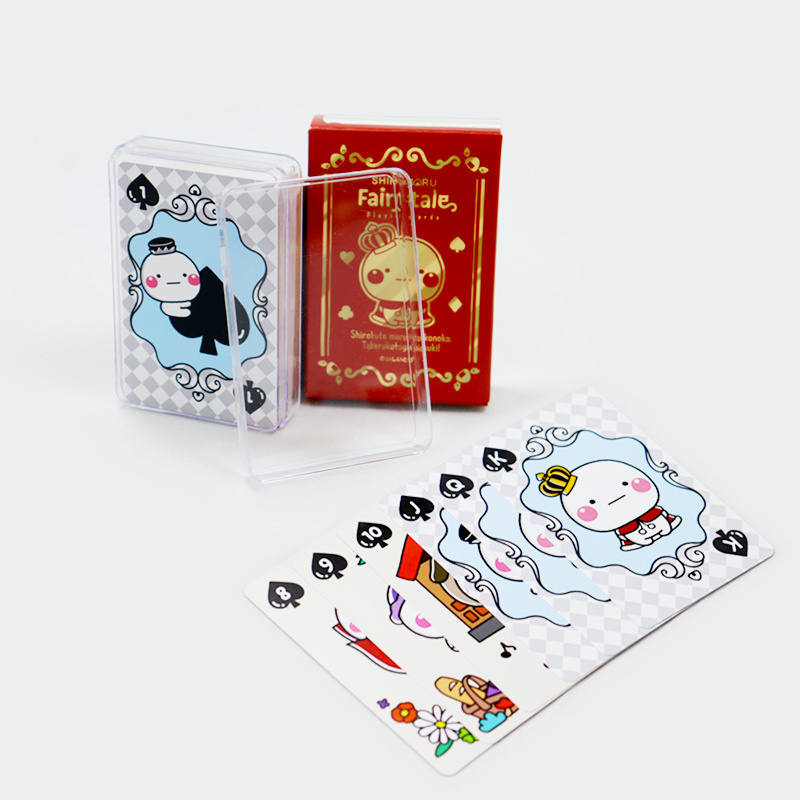 custom design 100% plastic waterproof festive playing card poker with transparent box print cartoon cute 54 playing cards set