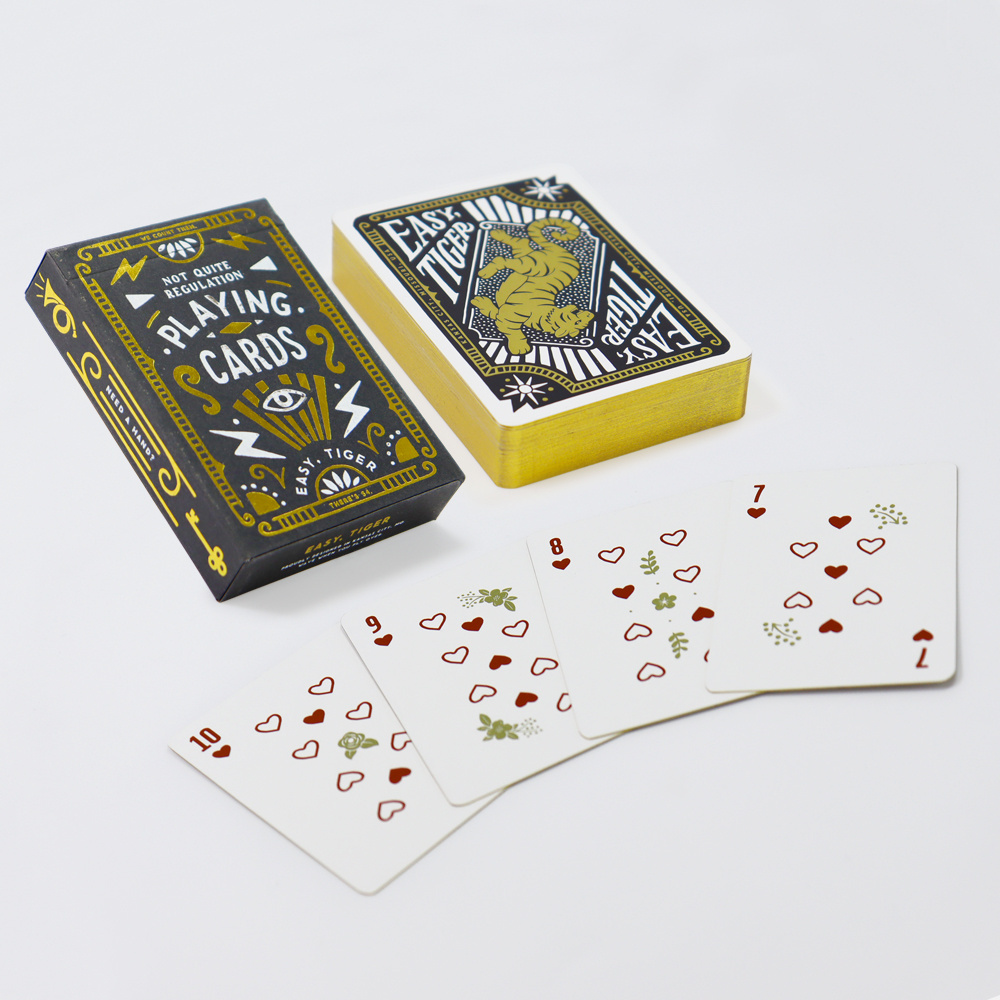 custom logo design original paper playing cards gold edge printing foil gold casino poker playing card deck with black box