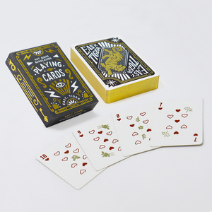 custom logo design original paper playing cards gold edge printing foil gold casino poker playing card deck with black box