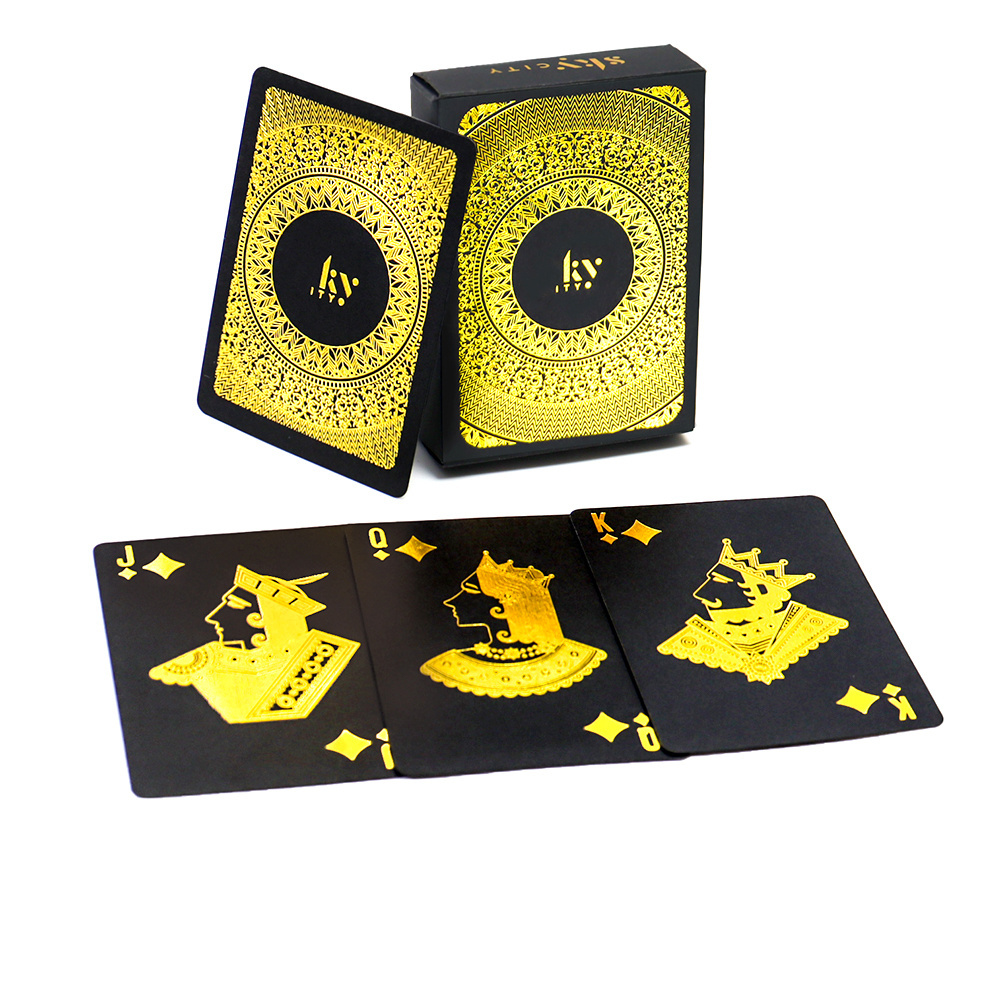 Factory printing front and back gold foil poker decks cool black paper casino playing cards manufacturer custom playing cards