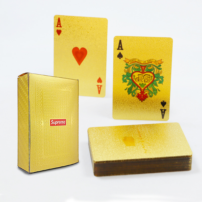 Custom high-grade Golden Plastic Playing Cards printing Gold Foil 100% pvc Arabic Golden Poker Cards Deck Gift