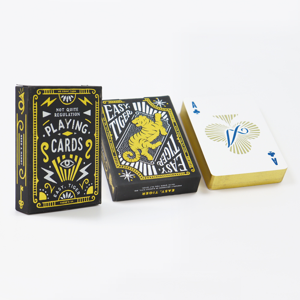 custom logo design original paper playing cards gold edge printing foil gold casino poker playing card deck with black box