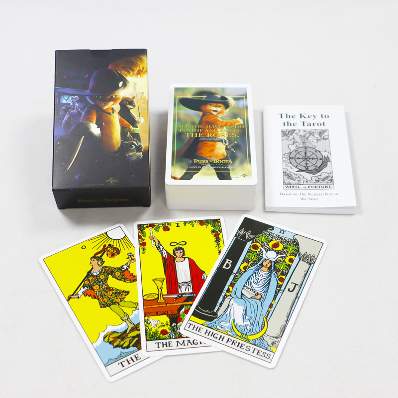 Full color plated 78 pcs cartoon cat tarot cards printing design your logo original tarot card printed popular rider tarot card