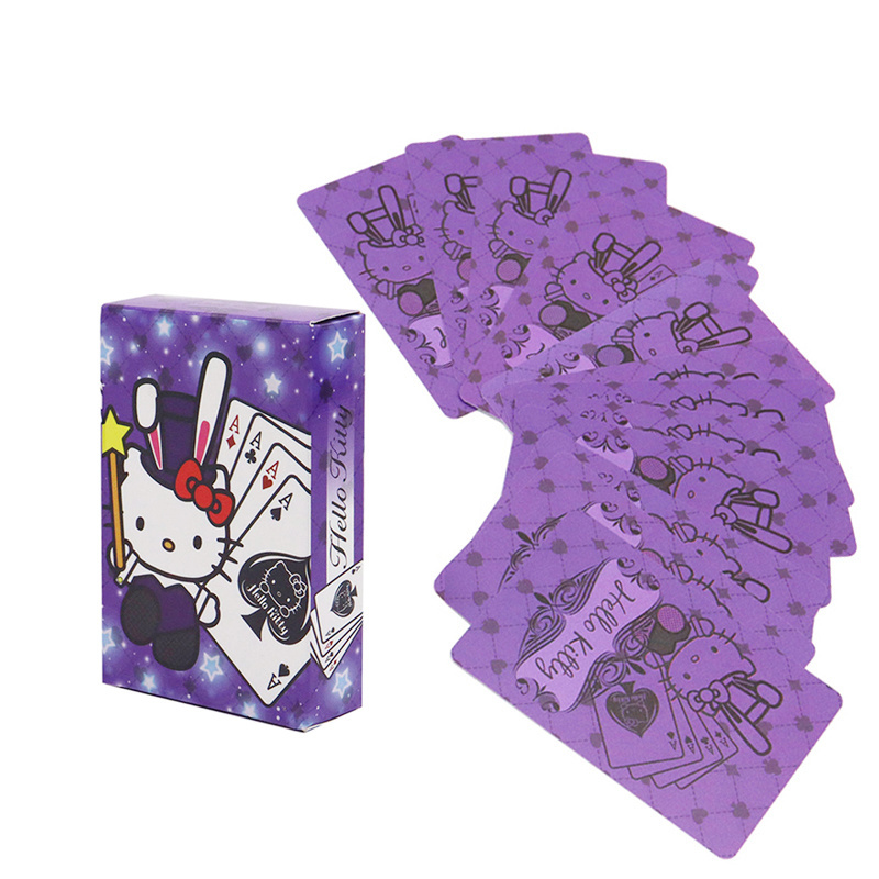 Custom printing purple pvc material plastic playing cards wholesale hot selling cartoon cat durable waterproof playing cards