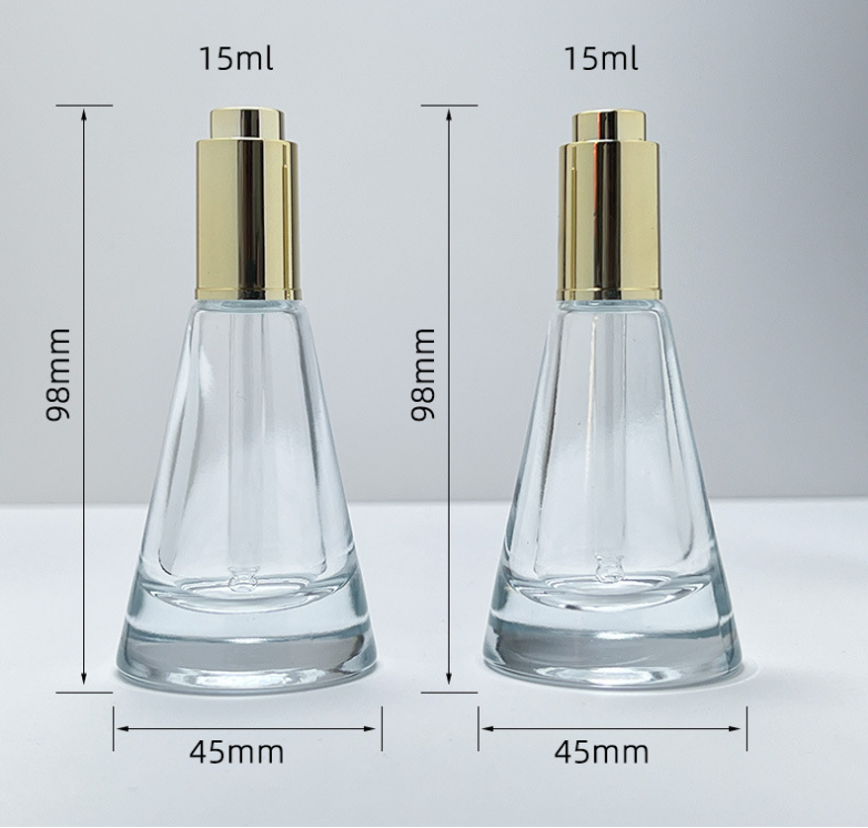 Factory wholesale Hot Sell 15ml  pyramidal Clear Glass  Essential Oil Serum Bottle for Cosmetics Essence