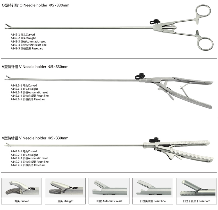 O and V type laparoscopic needle holder forceps