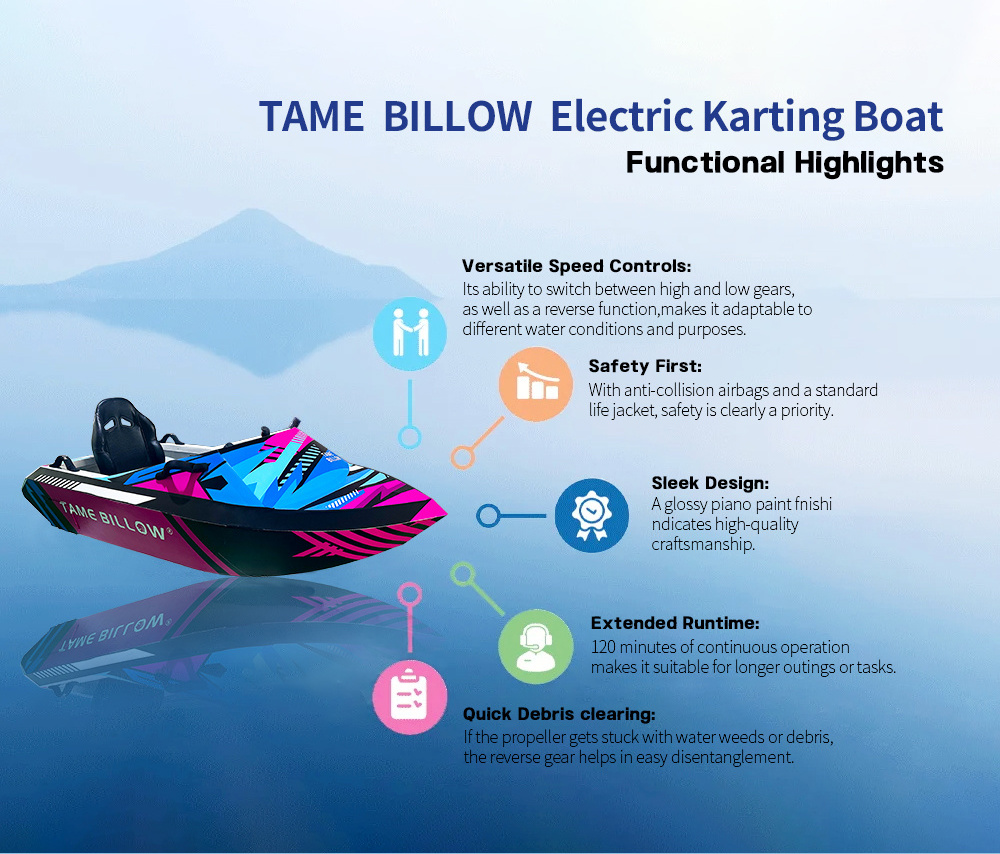 TAME  BILLOW New Water Sports Fiberglass Small Boat Electric Jet kart boat Luxury Yacht Boats