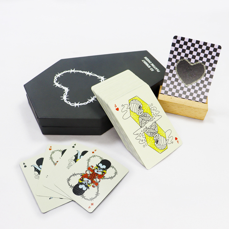 factory printing high quality party game playing cards custom logo 280gsm blue core paper playing card with Coffin cover box