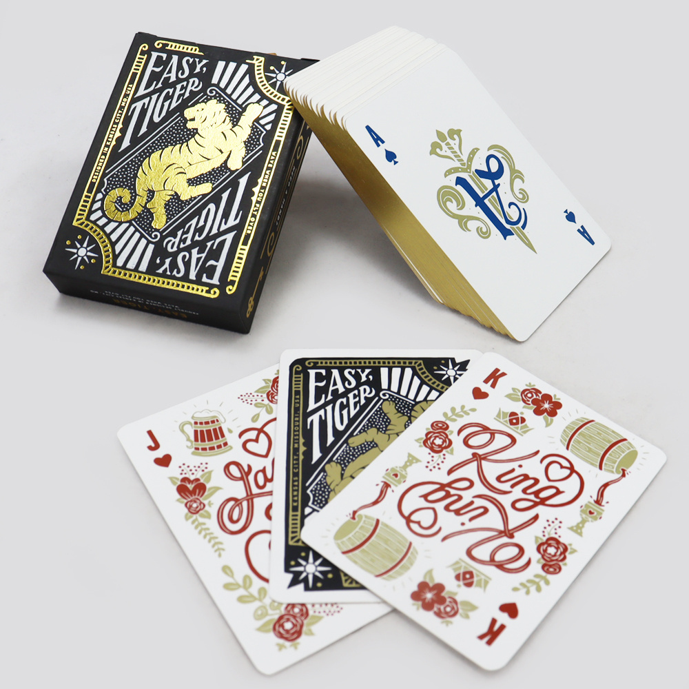 Customized Cool Tiger Gold Foil Playing Cards Black Original Design Paper Playing Cards Deck Recreational Goods