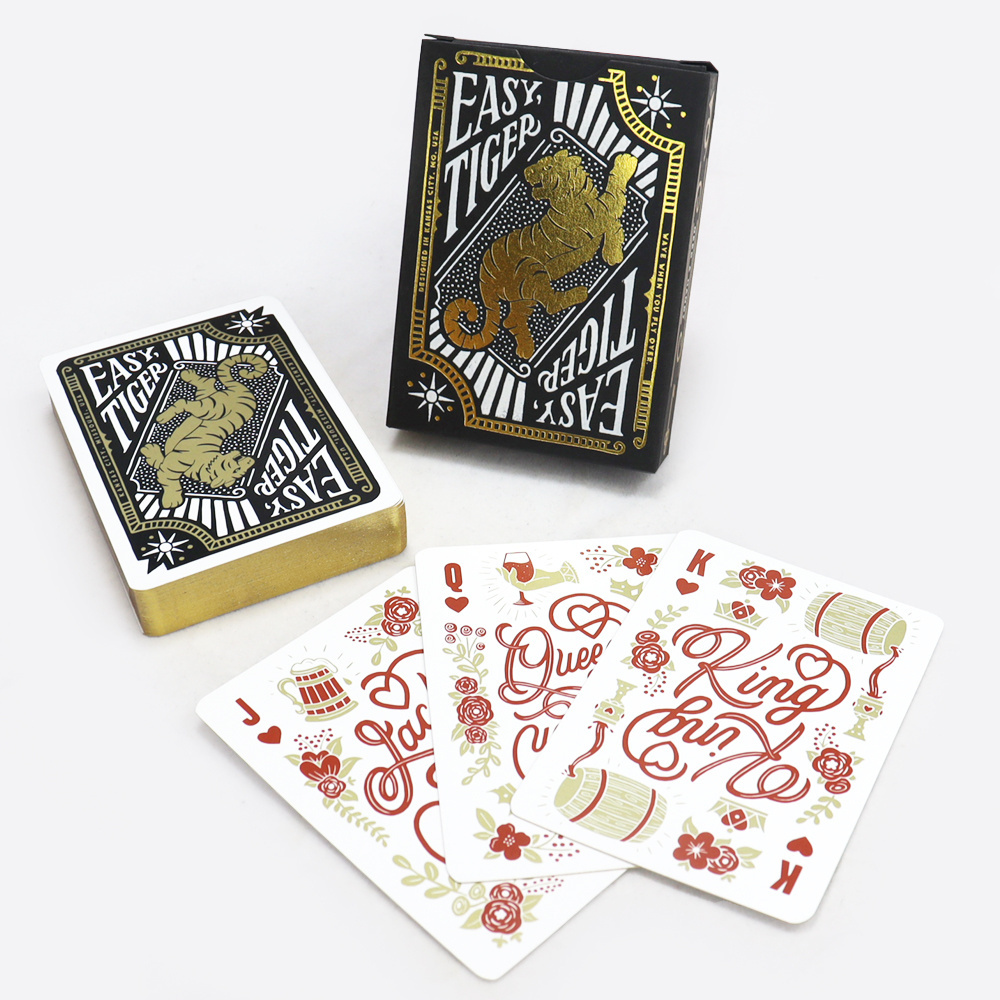 Customized Cool Tiger Gold Foil Playing Cards Black Original Design Paper Playing Cards Deck Recreational Goods