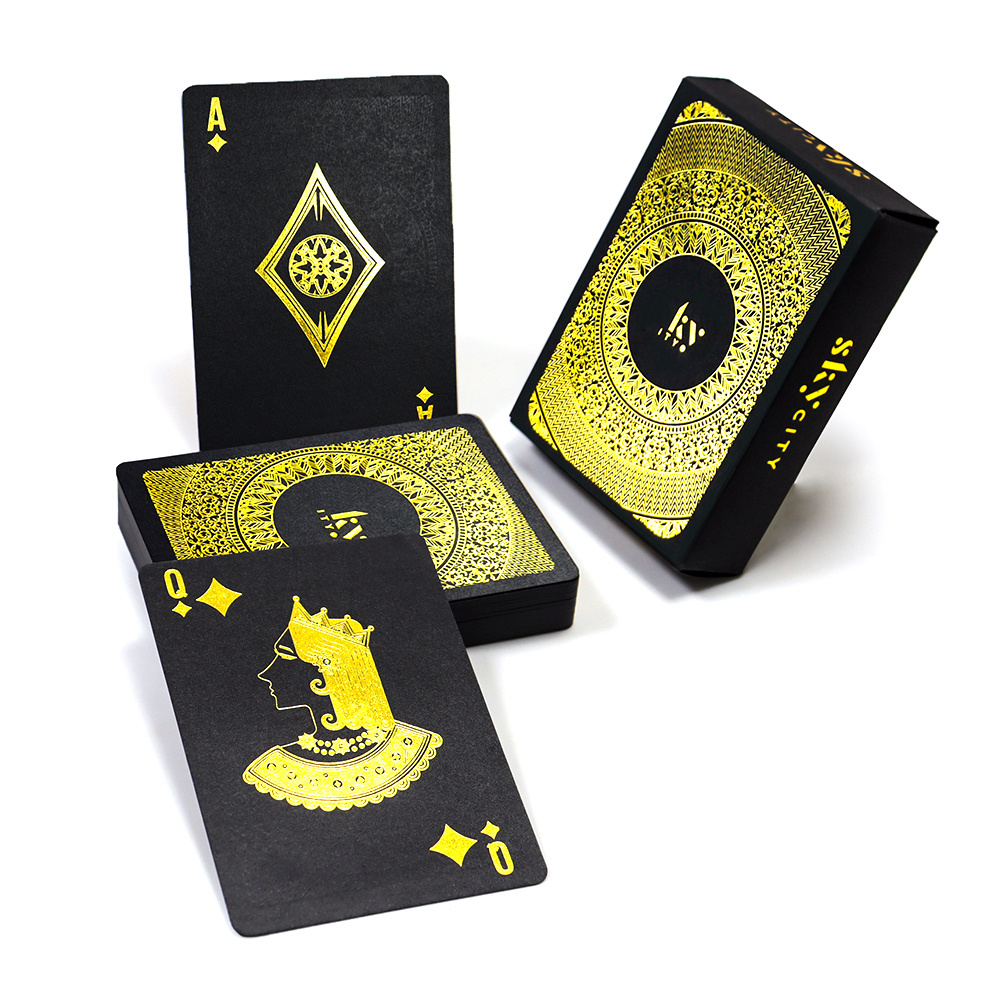 Custom Printing Personalized Cool Black Paper Playing Cards Adult Game Manufacture Luxury Gold Foil Poker Decks