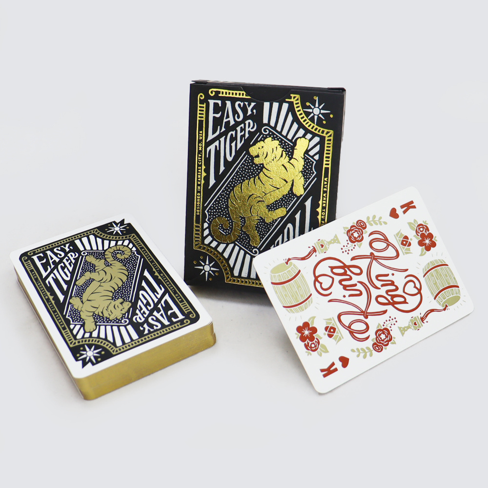 Customized Cool Tiger Gold Foil Playing Cards Black Original Design Paper Playing Cards Deck Recreational Goods