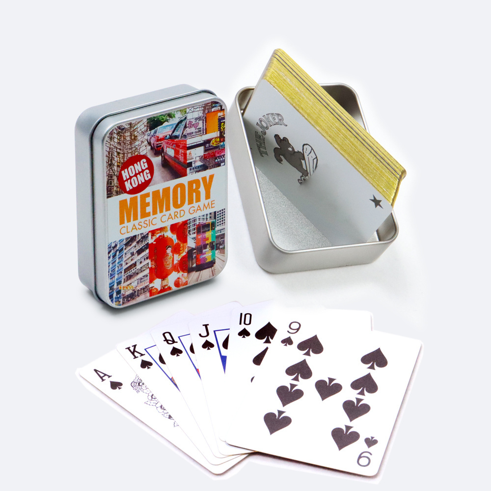 Custom Logo Printing Durable Classical recreation show playing cards Luxury plastic Gold Edge Poker Playing Cards With Tin Box