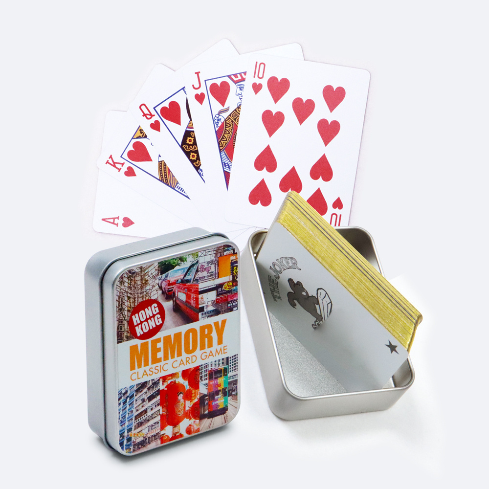 Custom Logo Printing Durable Classical recreation show playing cards Luxury plastic Gold Edge Poker Playing Cards With Tin Box