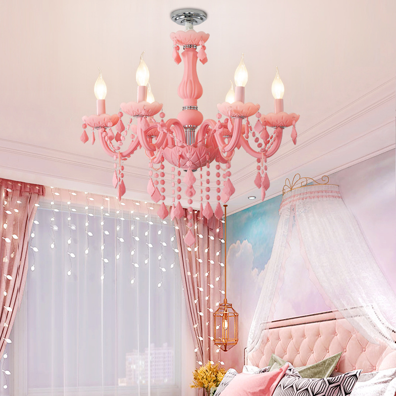 Contemporary pink crystal chandelier macaron sweet girl princess room ceiling lamp fashion home living room decoration lighting