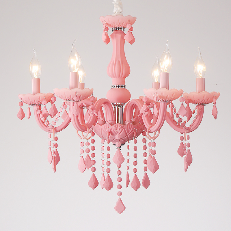 Contemporary pink crystal chandelier macaron sweet girl princess room ceiling lamp fashion home living room decoration lighting