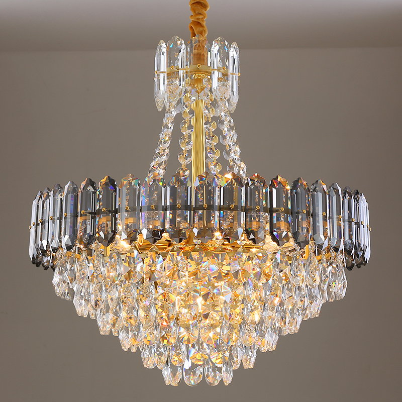 Modern rectangular crystal chandelier hot sale smoky gray luster crystal home dining room decoration chandelier lighting fixture