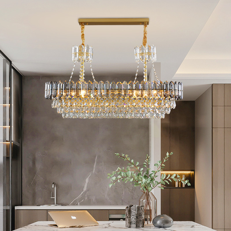 Modern rectangular crystal chandelier hot sale smoky gray luster crystal home dining room decoration chandelier lighting fixture