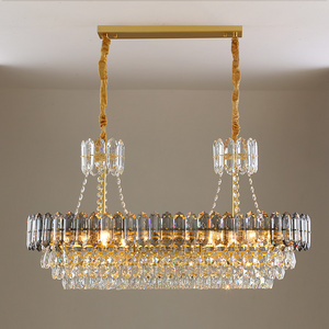 Modern rectangular crystal chandelier hot sale smoky gray luster crystal home dining room decoration chandelier lighting fixture