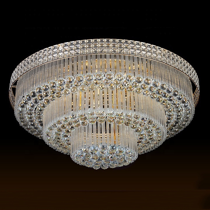 Round wedding indoor decorative crystal pendant lamp gold hotel bedroom living room modern ceiling crystal chandelier light