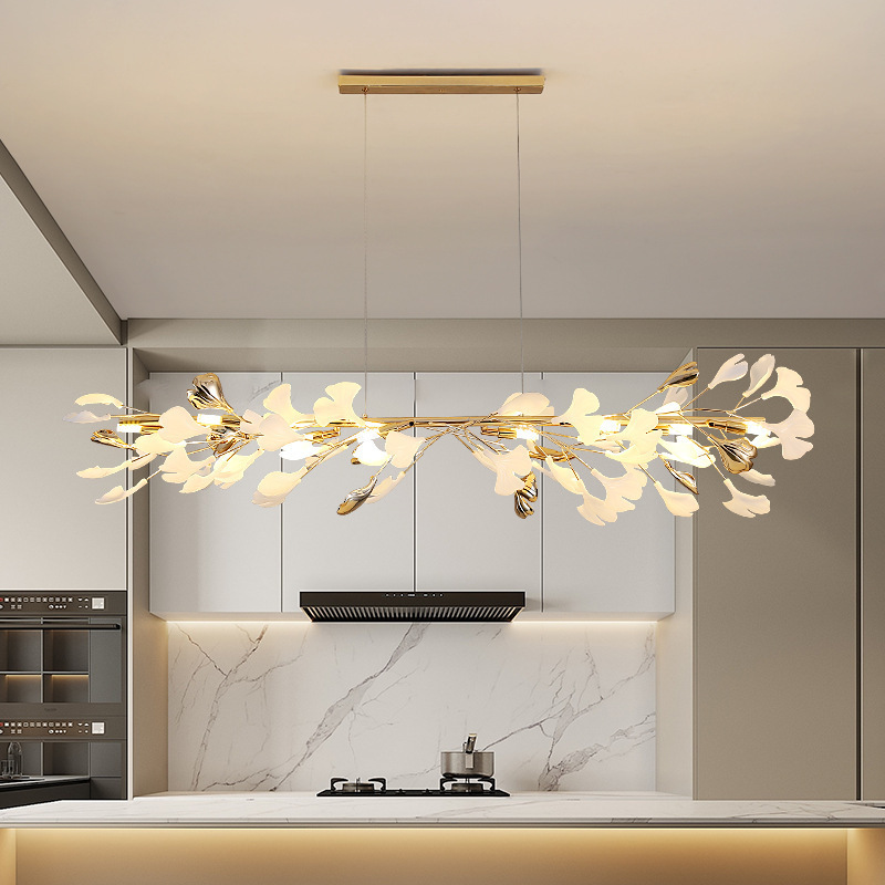 Post Modern Home Decoration Bedroom Lights White Ceramic Ginkgo Leaves Ceiling Fixtures Chandelier Light for Living Room