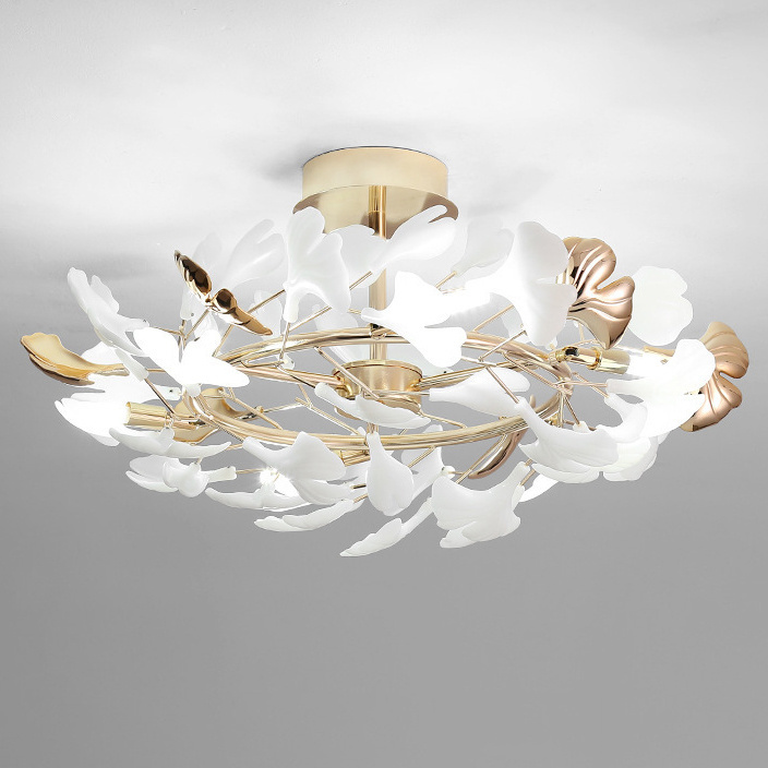 Post Modern Home Decoration Bedroom Lights White Ceramic Ginkgo Leaves Ceiling Fixtures Chandelier Light for Living Room